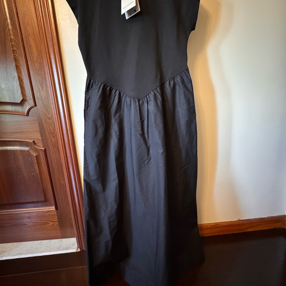 All Saints Black Pleated Maxi Dress